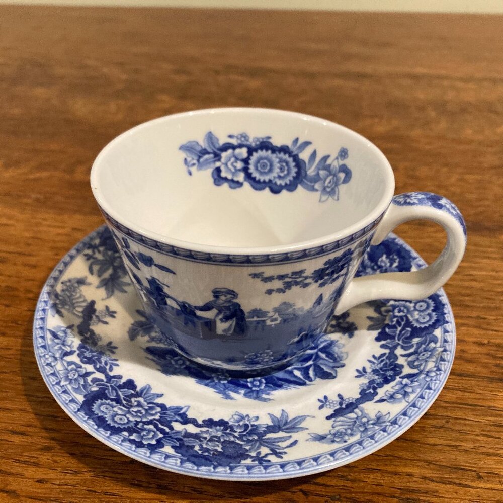 Spode Blue Room Collection Girl at Well Cup and Sauce
